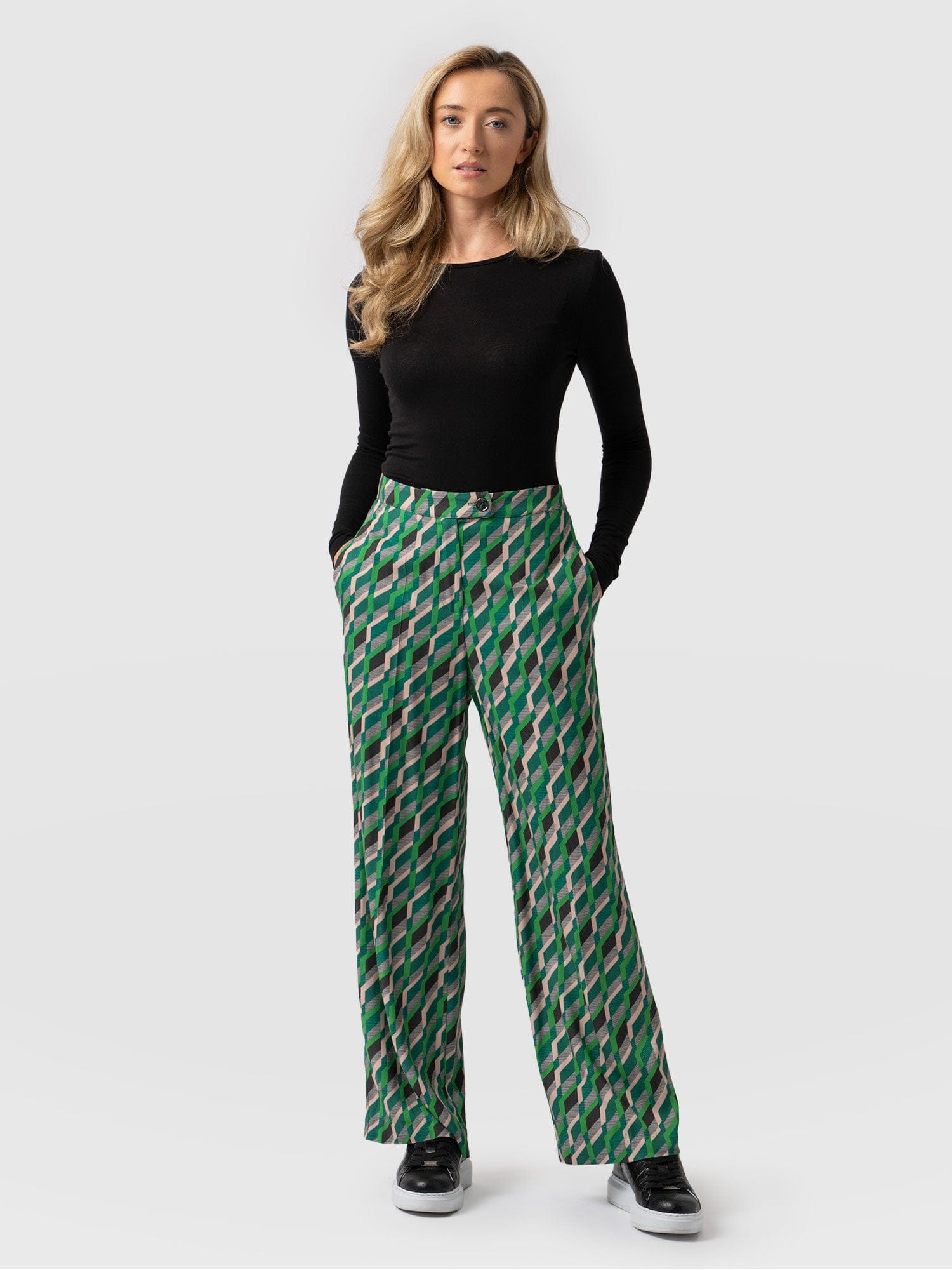 Aimee Palazzo Pant Jardin Geo - Women's Trousers | Saint + Sofia® UK